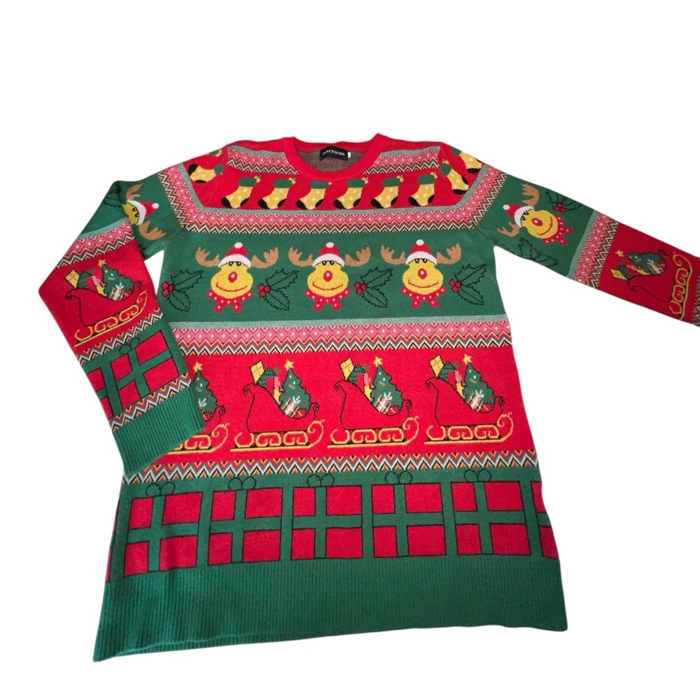 FancyQube crewneck silly Christmas Sweater with Reindeer and Trees size‎ XL